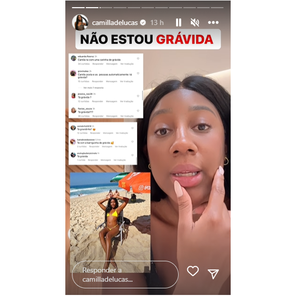 Camilla De Lucas explicou para seus seguidores que não está grávida só pelo fato de ter engordado