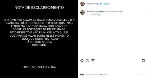 Chico Moedas teria feito um novo perfil no Instagram para falar sobre término com Luísa Sonza