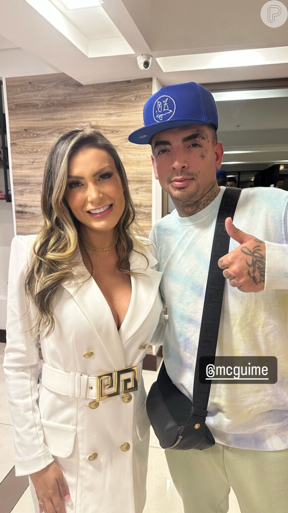 Andressa Urach encontrou MC Guimê nos bastidores nesta quarta-feira (27)