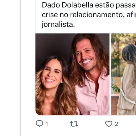 Crise entre Wanessa Camargo e Dado Dolabella? Isis Valverde interagiu com post que reagia de forma irônica à suposta turbulência entre o casal