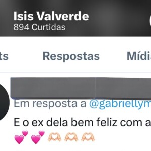 Isis Valverde deu like em tweet que dizia: 'E o ex dela bem feliz com a Ísis Valverde'