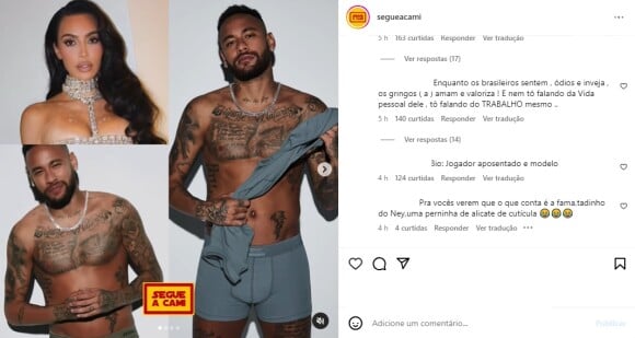 Neymar estrelou uma campanha de cueca da marca de Kim Kardashian