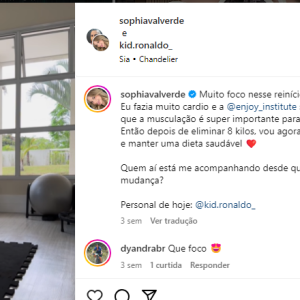 Sophia Valverde mostrou que tem uma equipe médica a acompanhando em sua dieta, atividade física e musculação