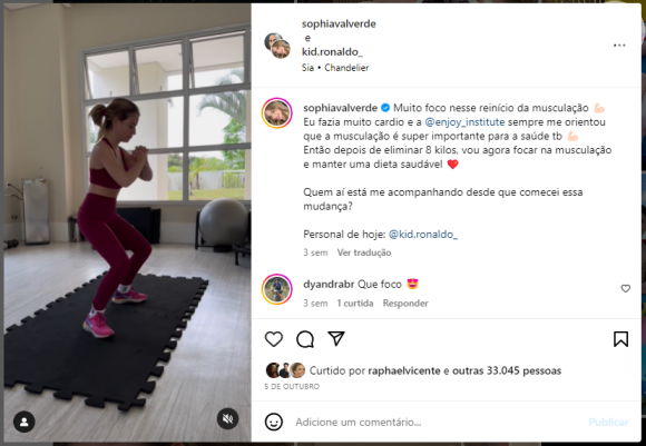 Sophia Valverde mostrou que tem uma equipe médica a acompanhando em sua dieta, atividade física e musculação