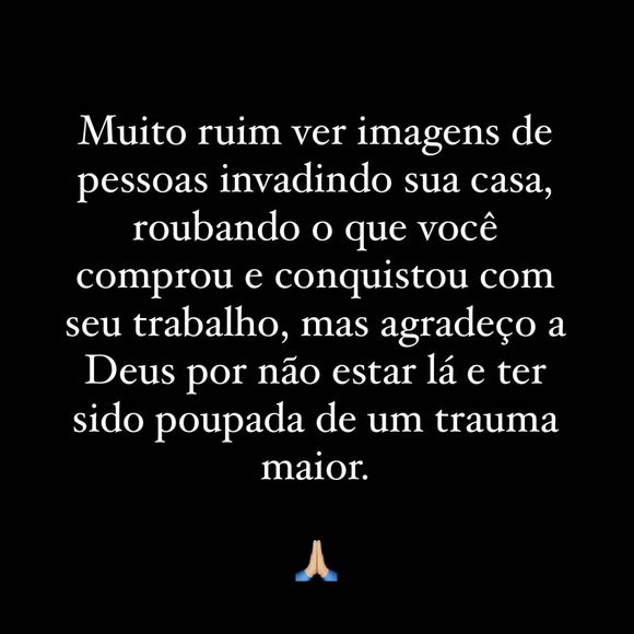 Mariana Rios contou que viu a ação dos bandidos pelas câmeras de segurança de sua casa