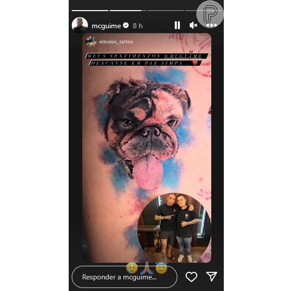 Guimê mostrou que tem uma tatuagem do cachorro que foi dele e de Lexa e que infelizmente morreu