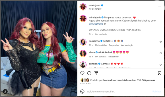 Mirela Janis mostrou seu segundo encontro com Dulce Maria e fãs do RBD não gostaram