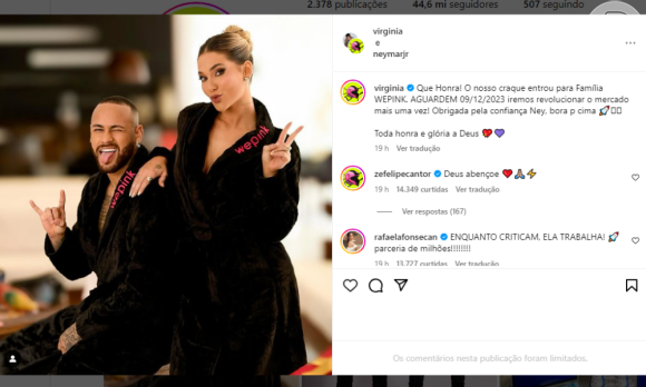 Virgínia Fonseca e Neymar anunciaram uma parceria profissional nesta quarta-feira (06) e se tornaram alvos de rumores de affair