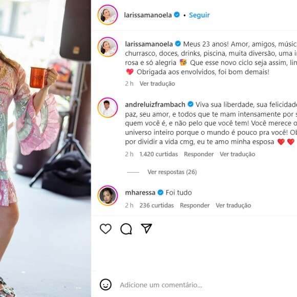 André Luiz Frambach deixou indireta em comentário de foto de Larissa Manoela