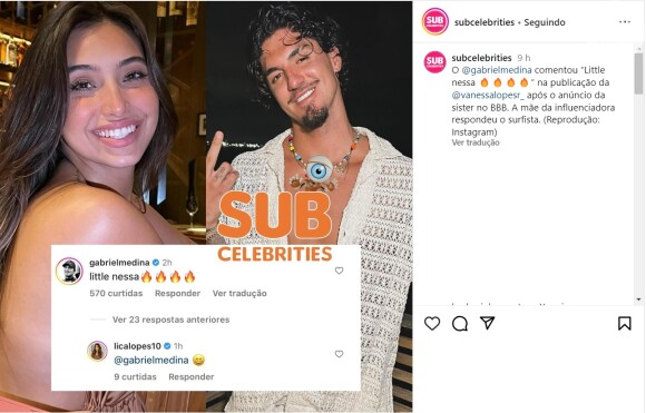 Gabriel Medina declarou torcida à Vanessa Lopes no 'BBB 24'