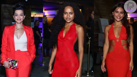 Maria Santa da novela 'Renascer', Duda Santos escolheu vestido vermelho longo com decote e recorte lateral para estreia da trama das nove