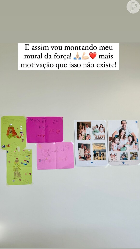 Fabiana Justus está fazendo no hospital um mural com cartinhas e desenhos das filhas, além de fotos