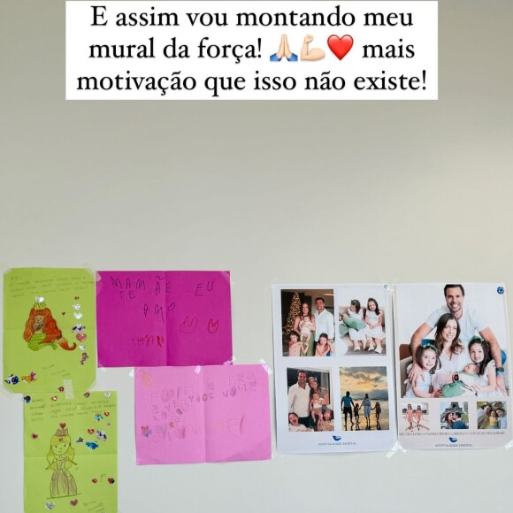 Fabiana Justus está fazendo no hospital um mural com cartinhas e desenhos das filhas, além de fotos