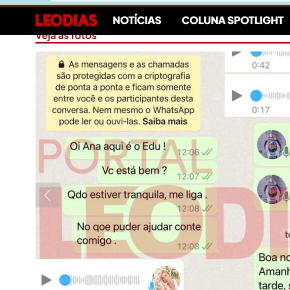 Troca de mensagens entre Edu Guedes e Ana Hickmann