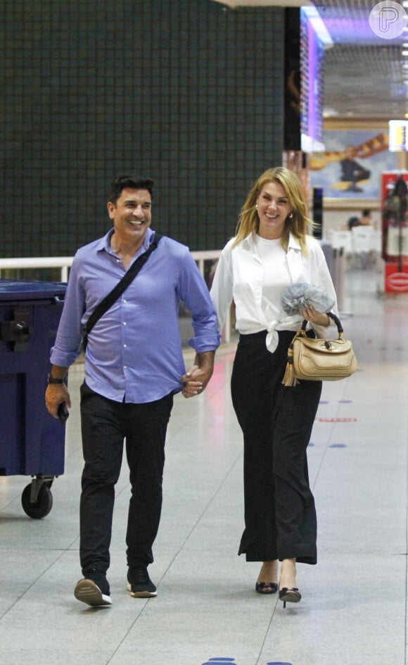 Ana Hickmann e Edu Guedes embarcaram juntos para São Paulo após evento no Rio de Janeiro