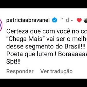 Patrícia Abravanel escreveu: 'Namaria [Ana Maria Braga] e [Patrícia] Poeta que lutem! Bora! Pra cima, SBT'