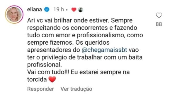 Comentário de Eliana foi considerado uma alfinetada a Patrícia Abravanel