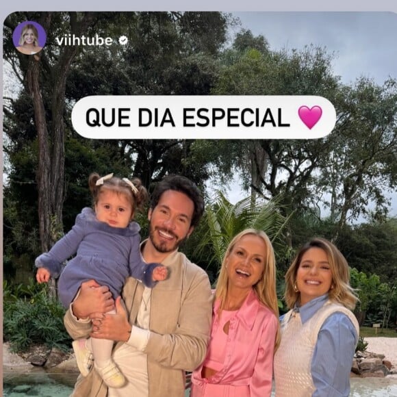 Eliana visitou a casa milionária de Viih Tube, e posou com a família da youtuber, grávida pela segunda vez (o marido, Eliézer, e a filha, Lua, 1 ano)