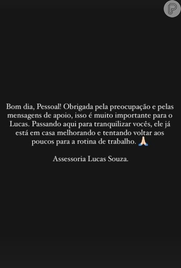 Neste domingo, 9 de junho de 2024, Lucas Souza deixou o hospital