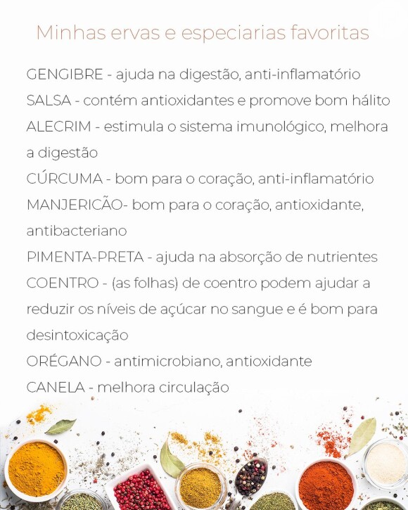 Entre as ervas favoritas de Gisele Bündchen estão a salsa, manjericão, coentro e muitos outros