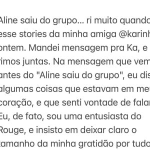 Mas Aline Wirley usou sua rede social para falar sobre a polêmica no Rouge