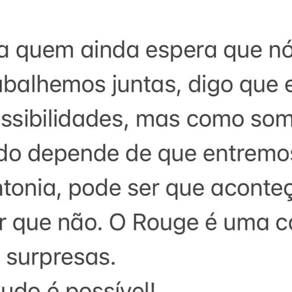 Aline, no entanto, não descartou novos trabalhos com o Rouge