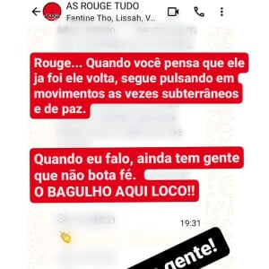 Neste fim de semana, Karin Hills mostrou a saíde de Aline de um grupo de mensagens do Rouge e chamou de 'vexame'