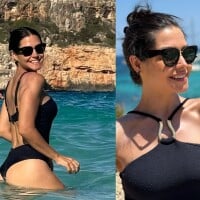 Thais Fersoza elege maiô com decote criativo para férias e look praia ganha elogios: 'Elegante'