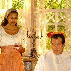 Ritinha (Aisha Jambo), Luís Jerônimo (Daniel de Oliveira) e Boanerges (Tony Ramos) em Cabocla