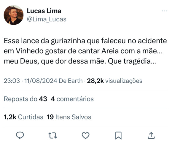 Lucas Lima também se pronunciou no X