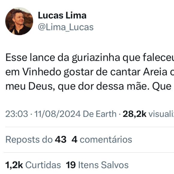 Lucas Lima também se pronunciou no X