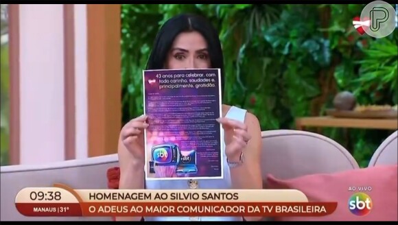 Carta de Daniela Beyruti aos funcionários do SBT, exibida no programa 'Chega Mais'