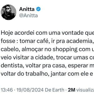 Dentre os desejos da cantora Anitta estão: tomar café, ir para academia, e trocas umas compras, por exemplo.