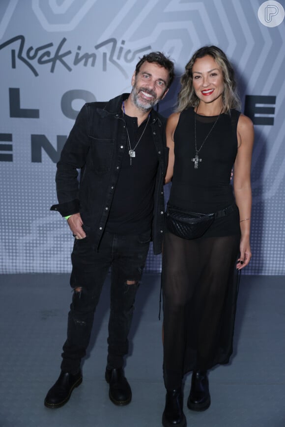 Marcelo Faria com a mulher no melhor estilo rocker na terceira noite do Rock in Rio