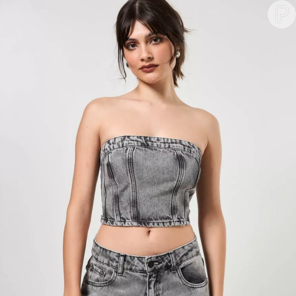 Cropped Jeans Cinza Sem Alças, Youcom