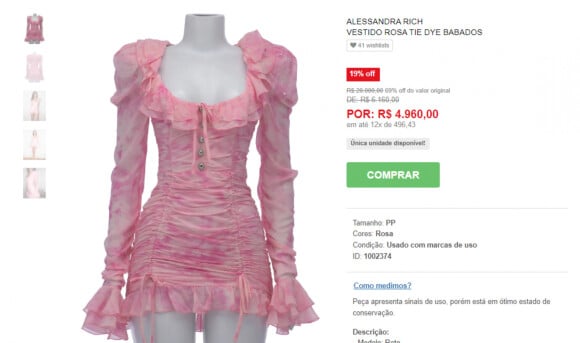 O vestido rosa de babados de Bruna Marquezine é da grife da Alessandra Rich e está disponível.