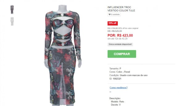 Quem quiser, também pode adquirir este outro modelo de vestido no site da Troc, na lojinha de Bruna Marquezine.