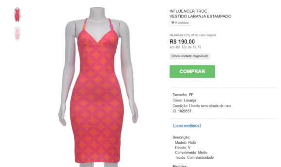 Vestido com tons de laranja pode ser adquirido no site da Troc.