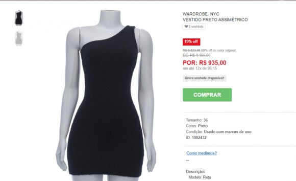 Vestido preto nada básico de Bruna pode ser adquirido no site da Troc.