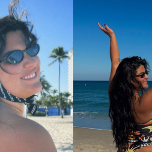 Filha de Flávia Alessandra, Giulia Costa posa de maiô fio-dental na praia e vira de costas para valorizar bumbum. Fotos!