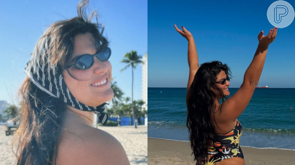 Filha de Flávia Alessandra, Giulia Costa posa de maiô fio-dental na praia e vira de costas para valorizar bumbum. Fotos!