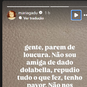 Maria Gadú reforçou: 'Gente, parem de loucura. Não sou amiga de Dado Dolabella, repudio tudo que fez, tenho pavor. Não nos falamos há mais de uma década'