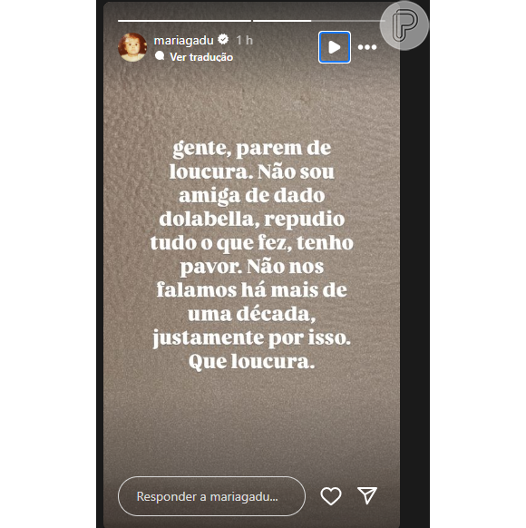 Maria Gadú reforçou: 'Gente, parem de loucura. Não sou amiga de Dado Dolabella, repudio tudo que fez, tenho pavor. Não nos falamos há mais de uma década'