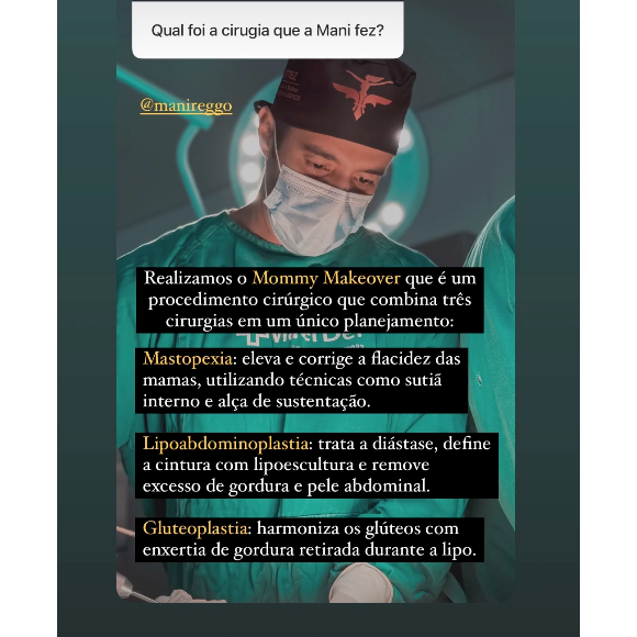 Médico responsável pelas cirurgias de Mani Reggo explicou os protocolos seguidos pela empresária