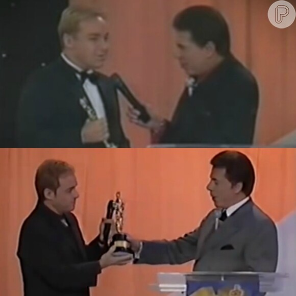 Gugu recebe das mãos de Silvio Santos o Troféu Imprensa de melhor apresentador em 1995 e 1997