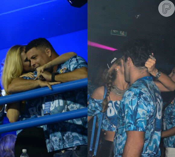 Ronaldo chegou acompanhado da nova namorada, a modelo Celina Locks, no camarote da Boa e por lá o casal trocou carinhos e beijos ao longo da noite. Sua ex-noiva, Paula Morais, também curtiu a noite no mesmo espaço e trocou beijos com um moreno