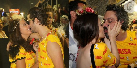 Fabiula Nascimento beijou muito o namorado, Gil Coelho, no camarote da Devassa, no Rio. No mesmo espaço VIP, seu ex-marido, Alexandre Nero, comemorava seu aniversário, também aos beijos, com a namorada, Karen Brusttolin