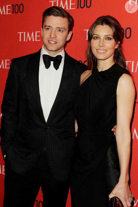 Justin Timberlake e Jessica Biel participam da festa da revista 'Time', em Nova York, em 23 de abril de 2013