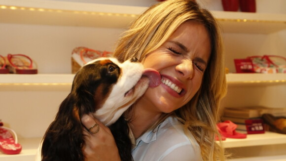 Giovanna Ewbank ganha 'beijo' de cachorro durante evento no Rio: 'Muito Feliz'