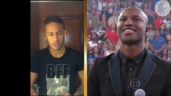 Neymar apareceu no telão para falar sobre a amizade com Thiaguinho. O programa foi ao ar em 5 de abril de 2015